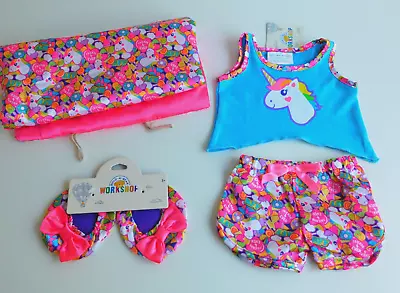 Buy Build A Bear Girls Clothes Nightwear Set BNWT Rainbow Unicorn Pyjamas, Slippers • 17.99£