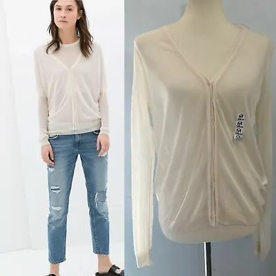 Buy Zara Women’s Knit Cardigan Sheer Ivory Button V-Neck Long Sleeve Size M  • 27.44£