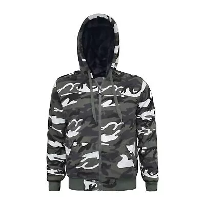 Buy Men's Camouflage Full-Zip Hoodie Lined Fur Hooded Jacket Army Print Top  (679) • 24.99£
