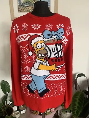 Buy Homer Simpson CHRISTMAS JUMPER - Red Knit Duff Beer SIMPSONS - Size M - Primark • 29.99£