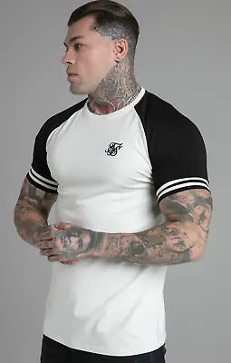 Buy SikSilk Men's Raglan Muscle Fit T-Shirt Tee Ecru Black • 21£