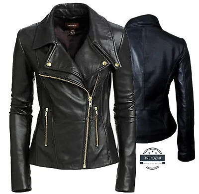 Buy Women's Cafe Racer Real Leather Motorcycle Slim Fit Biker Jacket Outwear • 23.99£