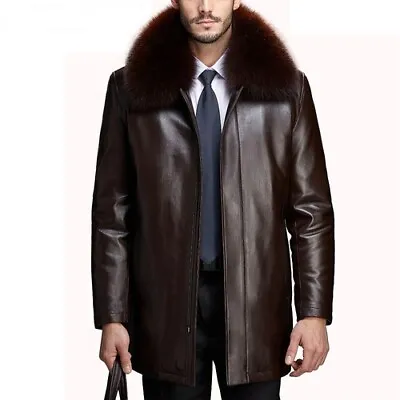 Buy Winter Leather Jacket Men Real Fur Coat Sheepskin Fur Collar Plus Size • 282.74£