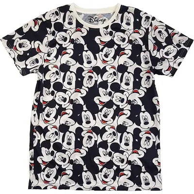 Buy Disney Official Mickey Mouse AOP Heads Mens Short Sleeve T Shirt Black White • 5.79£