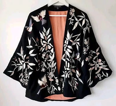 Buy Lovely *ZARA* Oversized Black Floral Birds Embroidered Kimono Jacket XL • 75£