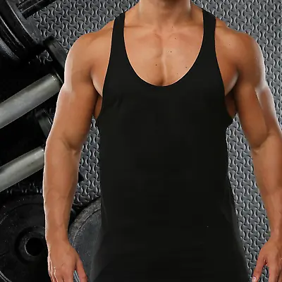 Buy Mens Gym Vest Plain Stringer Bodybuilding Muscle Training Top Fitness Singlet • 8.99£