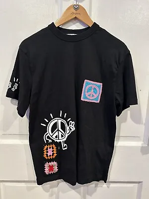 Buy Zara Flower Peace Logo Patch Black Graphic Double Sided Shirt Sz Small • 19.20£