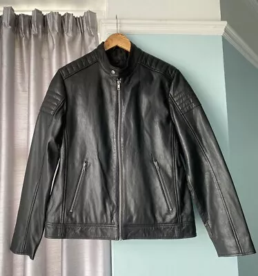 Buy ASOS Genuine Black Leather Men’s Zipped Biker Style Jacket Fully Lined Size M • 23£