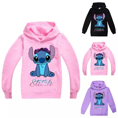 Buy Kids Lilo And Stitch Pocket Hoodies Jumper Tops Long Sleeve Top Sweatshirt Gift • 7.79£