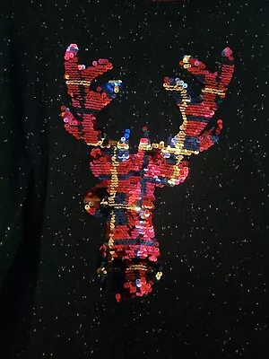 Buy Next Ladies Navy Blue Xmas Jumper With A Sequin Reindeer On The Front Size 18 • 5£