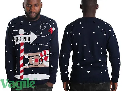 Buy Men To The Pub Kniktted Long Sleeve Christmas Jumper Sweater X-mas Jumper • 13.89£