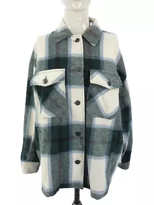 Buy Zara Womens Overshirt Jacket Wool Blend Flannel Green Check Oversized Boxy S • 18.99£