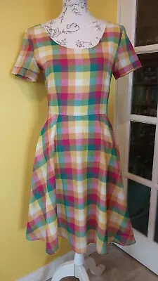 Buy Banned Apparel Dancing Days Multicoloured Checked Tea Dress Size 10 • 24£