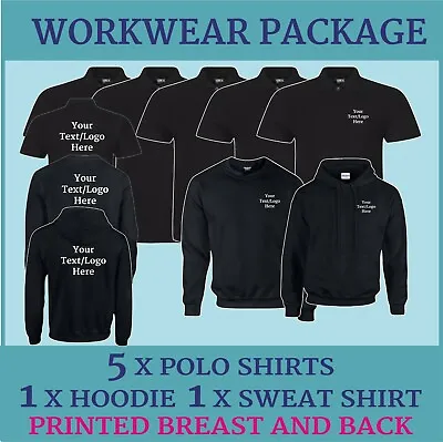 Buy Work Wear Package Printed 1x Hoodie  1x Sweatshirt 5x Polo Shirts Personalised • 96.35£