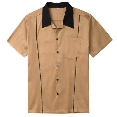 Buy 50's Retro Vintage Brown Bowling Shirt Rockabilly Clothing For Men • 19.07£