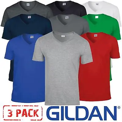 Buy 3 Pack Gildan V-Neck T-Shirt Short Sleeve Mens Plain Cotton Softstyle Tee Top • 13.50£