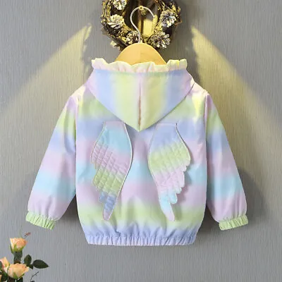 Buy Rainbow Kids Girls Baseball Jersey Hooded Angel Wings Top Windbreaker Jacket • 10.79£