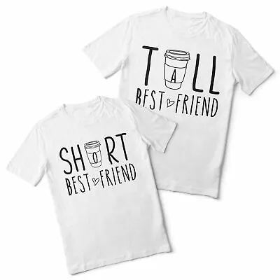 Buy Short And Tall Best Friend - Cute Coffee Cup Top Design - White Adult T-shirt... • 13.18£