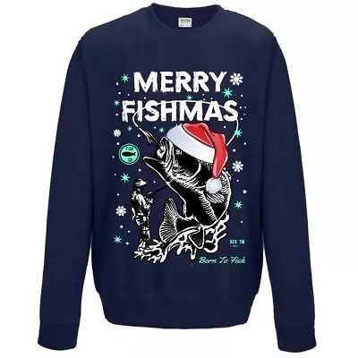Buy Funny Christmas Santa Hat Merry Fishmas Fishing Mens Sweatshirt Jumper Xmas Gift • 23.95£