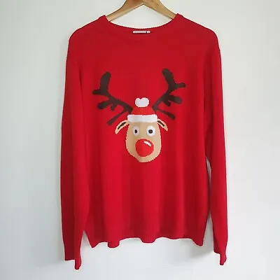 Buy Mens Red Christmas Jumper Reindeer Rudolph Size XL 45-46  Chest • 9.99£
