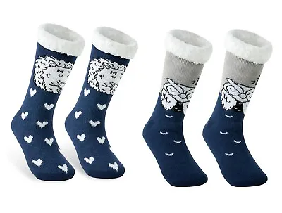 Buy Slipper Socks Sleep Animal Fleece Non Slip Fluffy Thermal Socks Mens Womens 4-8 • 9.99£