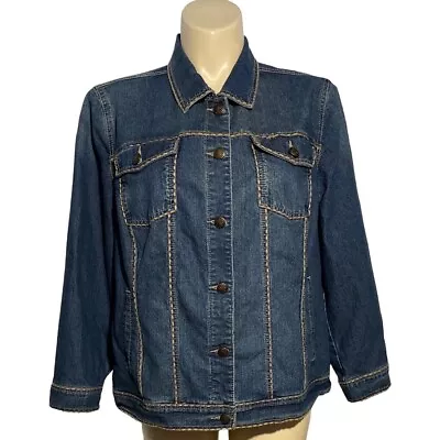 Buy Catherines 0X Denim Jean Jacket Blue Beige Stitching Pockets Button Down Cute • 14.21£