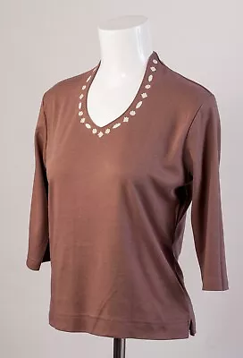 Buy Jersey Top, Mid-Brown, ¾ Sleeve T-Shirt Classic Fit Size 10/12 Tigi Wear • 6.50£
