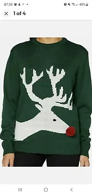 Buy Nizzin Amsterdam  Green Reindeer Christmas Jumper M • 4.99£