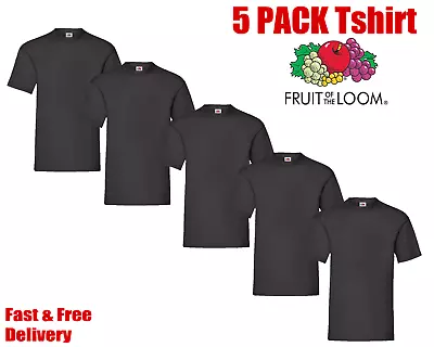 Buy Fruit Of The Loom T Shirt 5 PACK Black White T-shirt Mens Plain Tee Cotton Top • 14.50£