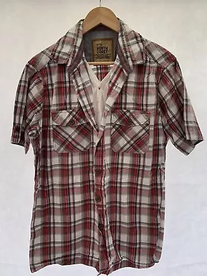 Buy Shirt M&s Size M Red Checked Cotton Short Sleeve Mock T-shirt Mens • 7.91£