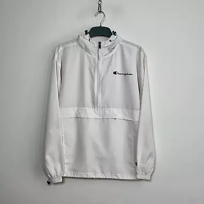 Buy Champion Windbreaker Jacket Pullover Hooded 1/2 Zip White Size S • 24.99£