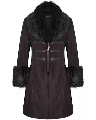 Buy Devil Fashion Mens Gothic Steampunk Winter Coat Jacket Tonal Red Black Faux Fur • 105.59£