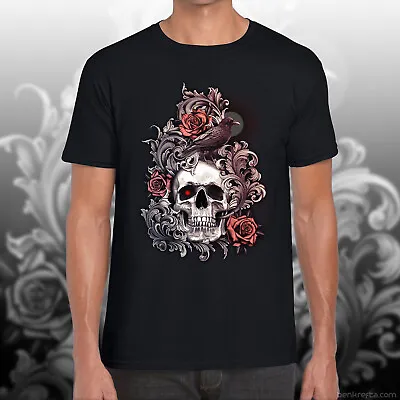 Buy T SHIRT - MEN'S SKULL BIRD ROSES TATTOO - BLACK - Exclusive Krefta T-shirt  • 21.99£