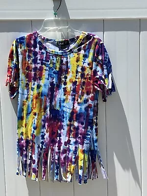 Buy NWOT Love ❤️ Juniors Large Tie Dye Tee Shirt With Fringed Sleeves, Hem • 18.09£