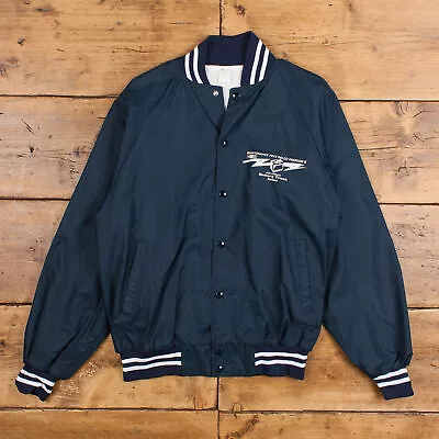 Buy Vintage Varsity Jacket L 80s Bomber Raglan USA Made Blue Snap • 34.19£