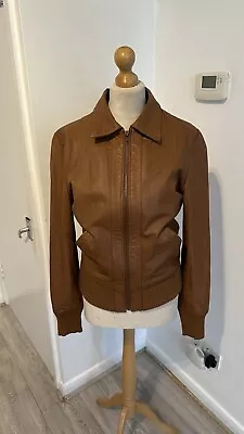 Buy Goods Leather Mens Brown Camel Genuine Leather Full Zipped Biker Jacket Size S • 12.99£