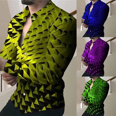 Buy Sleek Long Sleeve Slim Fit Shirts With Contemporary 3D Print Detail For Men • 11.14£