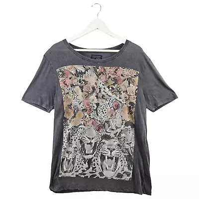 Buy All Saints Mens Grey Panthera Graphic Print T Shirt Top Size Large L • 24£