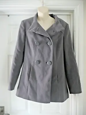 Buy Laura Scott Grey Coat Double Breasted Pea Coat Size 12 Smart Winter Jacket • 26£