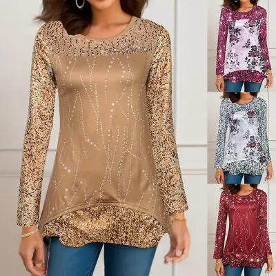 Buy Women Glitter Xmas Tunic Top Ladies Long Sleeve Christmas Party Blouse T-Shirt • 10.09£