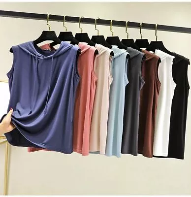 Buy Summer Women Sleeveless Shirt Hoodie Thin Loose Solid Casual Modal Tees Tops New • 27.06£