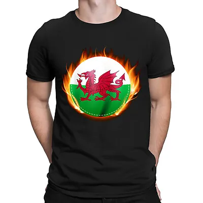 Buy The Welsh Flag Fire Effect Wales Football Rugby?Mens Womens T-Shirts Top #DNE • 3.99£