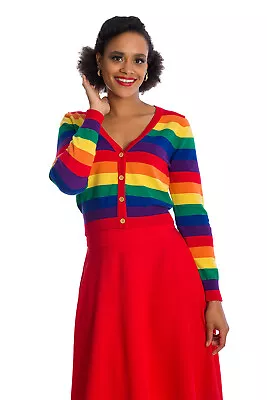 Buy Womens Rainbow Colour V Neck Vintage Retro Love Wins Cardigan BANNED Apparel • 39.99£