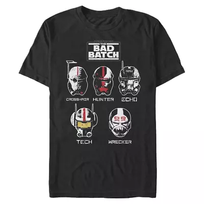 Buy Star Wars The Bad Batch Helmet Group Cotton Short Sleeve T-Shirt Black Size M • 6£