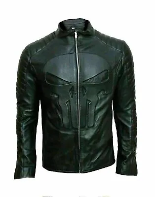 Buy Men's Real Leather Skull Embossed Emblem Rider Classic Biker Style Jacket • 59.99£