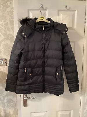 Buy Boohoo - Ladies Size 10;Autumn Winter Short Black Padded  Fur Hooded Coat • 7.99£