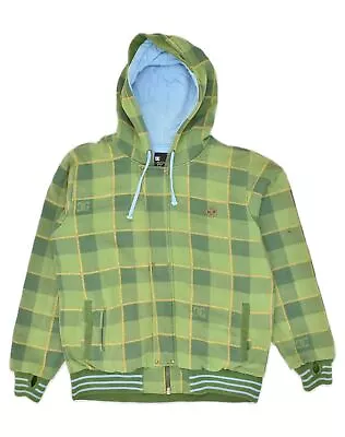 Buy DC Mens Hooded Bomber Jacket UK 40 Large Green Check Cotton AC19 • 18.50£