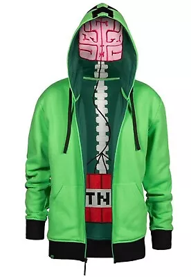 Buy Official Minecraft Creeper Anatomy Zip Up Green Hoodie  Adult Hooded Sweatshirt • 15£