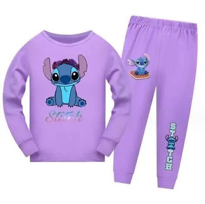 Buy Kids Lilo And Stitch Long Sleeve T-Shirts Pants Sets Pajamas Home Nightwear Sets • 7.88£
