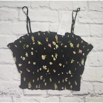Buy Patrons Of Peace Womens Size XS Black Floral Crop Top With Adjustable Straps • 15.11£